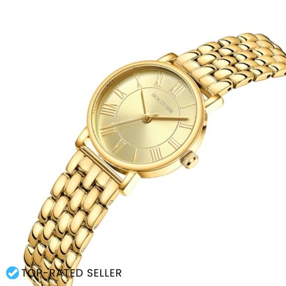Vintage Round Case Roman Dial Watch Stainless Steel Band Water Resistant Classic